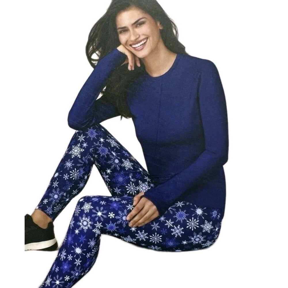 Cuddl Duds ClimateRight Women's L Knit Base Layer Top Legging 2-Piece Set, Blue